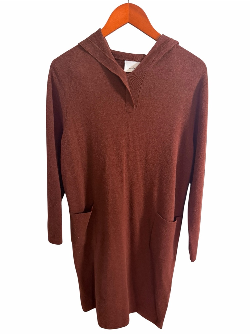Warm Long Sleeve Hooded Sweater Dress in Brown - Picture 2 of 7